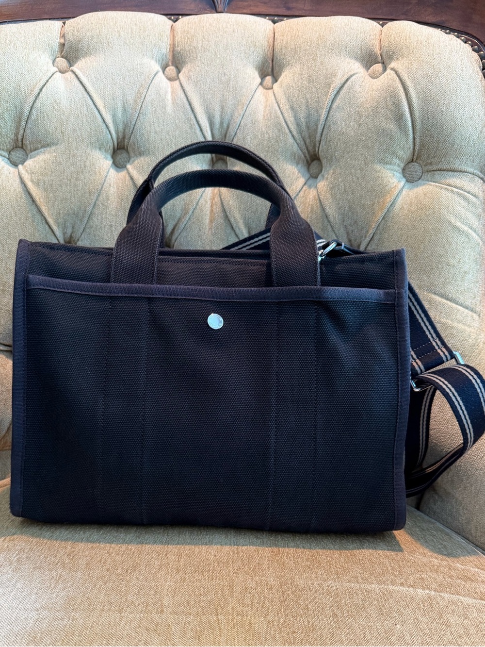 Coach Cargo Canvas Tote Black Tan Silver Adjustable/Removable Strap - Picture 2 of 11